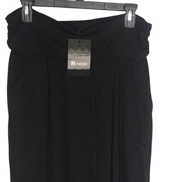 Black Comfort Pants Womens 2XL High Waist Stretch Capri Cropped Wide Leg Pull On - Picture 16 of 16